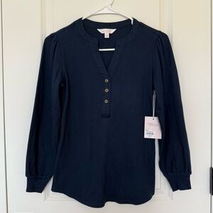 Lauren Conrad Button Navy Blue Henley Top